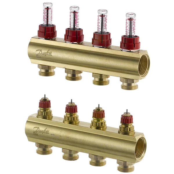 Розподільний колектор Danfoss FHF-F, 4+4 контури, з ротаметрами